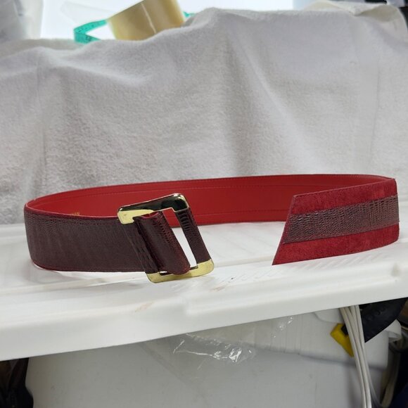 Vintage Milor Red Leather Snake Embossed Belt With Leather Covered  Gild-Tine  B - Picture 7 of 12